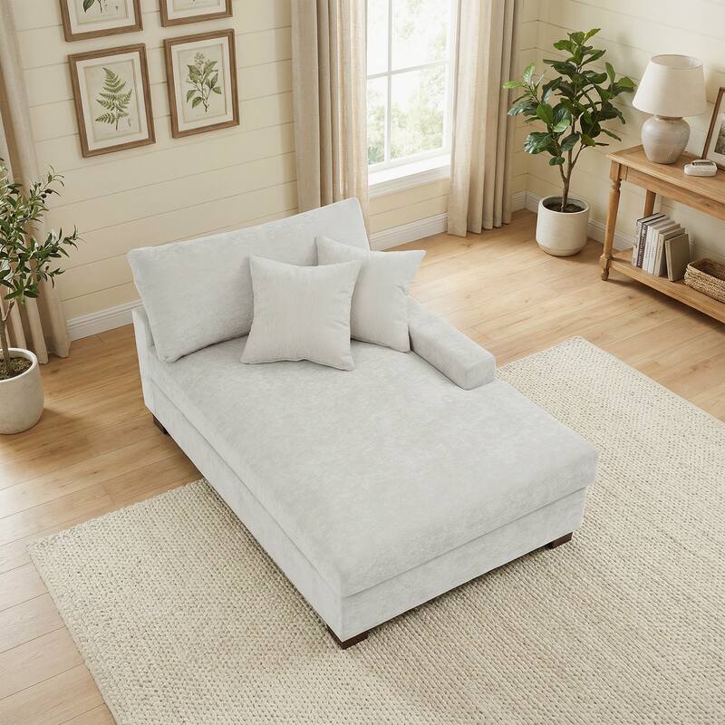 Plush Chenille Single Modular Sectional Sofa Chaise with Pillows