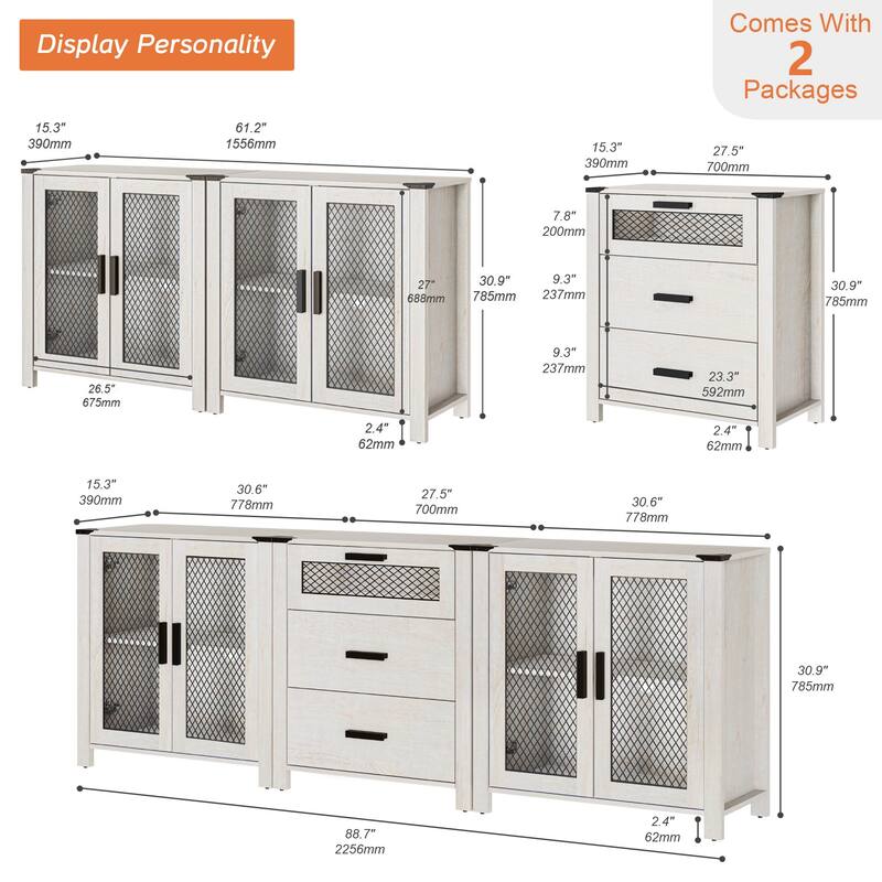 WAMPAT TV Stand set with Drawers for ups to 85 inch TV,Storage Cabinets with Adjustable Shelf - 1 Pack