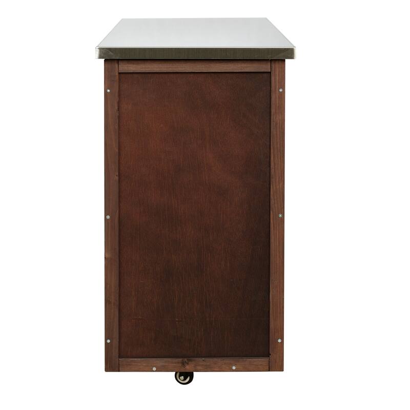 Outdoor Fir Wood Kitchen Island Prep Station with Stainless Top, Ample Storage Space, Towel and Spice Racks