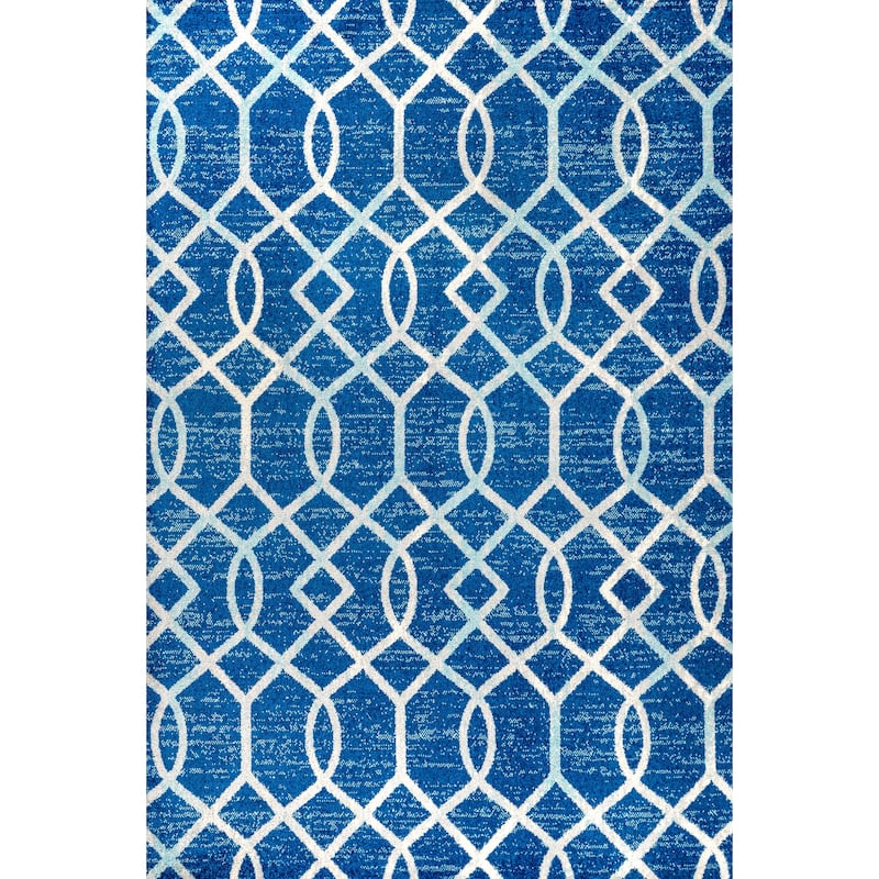 JONATHAN Y Moroccan Ogee Fretwork Area Rug - 4 X 6 - Blue/Gray