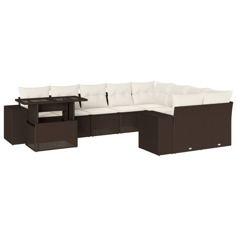 vidaXL Patio Sofa Set with Cushions Outdoor Furniture 10 Piece Poly Rattan - 21.7 x 39.4 x 28.7