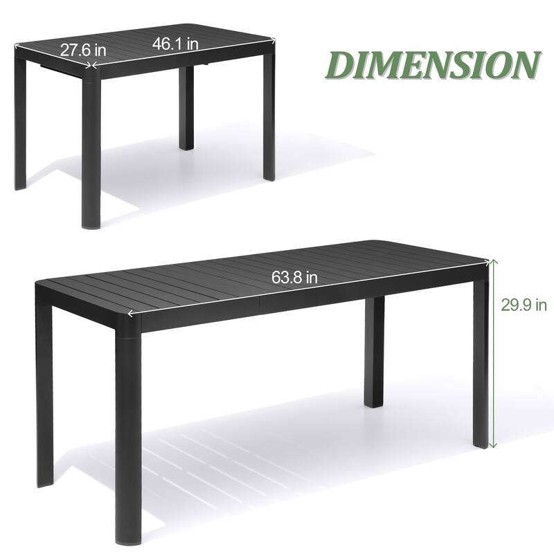 VredHom Outdoor Aluminum Expandable Dining Table for 4-6 Persons - 46.1" / 63.8" (L) x 27.6" (W) x 29.9" (H)