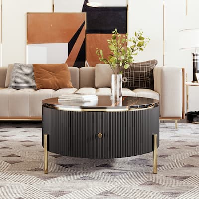 Modern Round Coffee Table with 2 large Drawers Storage Accent Table.