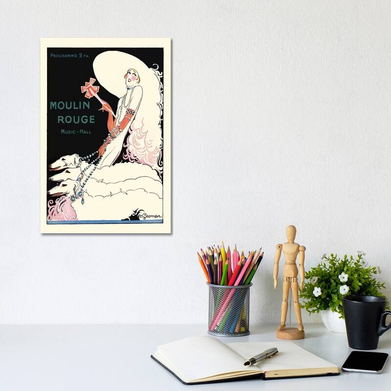 iCanvas "Moulin Rouge Music Hall Programme - Paris Qui Tourne, 1920s" by Charles Gesmar Canvas Print - 12x8x0.75