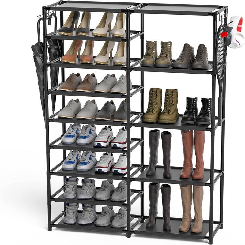 Tall Garage Shoe Rack Large Capacity - 55.5"D x 11"W x 35"H - Black - 55.5"D x 11"W x 35"H
