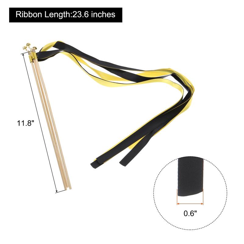 15Pcs Wedding Ribbon Sticks Party Ribbon Streamers Sticks - Golden,Black