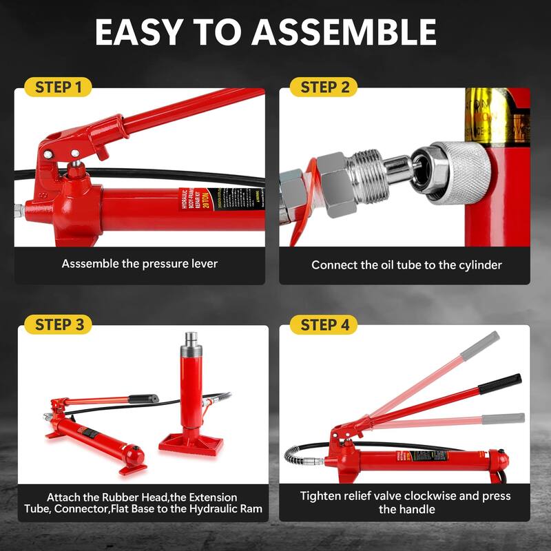 4 Ton Porta Power Kit, Portable Hydraulic Jack with 4.1 ft/1.25 m Oil Hose, 17 Pcs Hydraulic Ram, 8000 Lbs Capacity