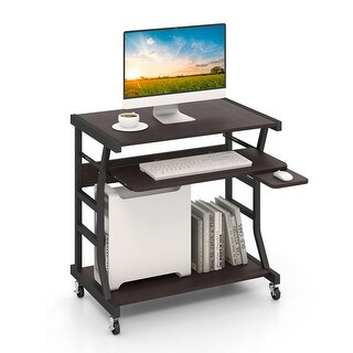 Costway 29 5 #39 #39 Mobile Computer Desk Rolling Laptop Cart with Pull out