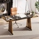 preview thumbnail 4 of 13, 70'' Wood Dining Tables with Metal Base For 6-8 People , Rectangle Kitchen Table & Brown Computer Desk For Home Office Brown