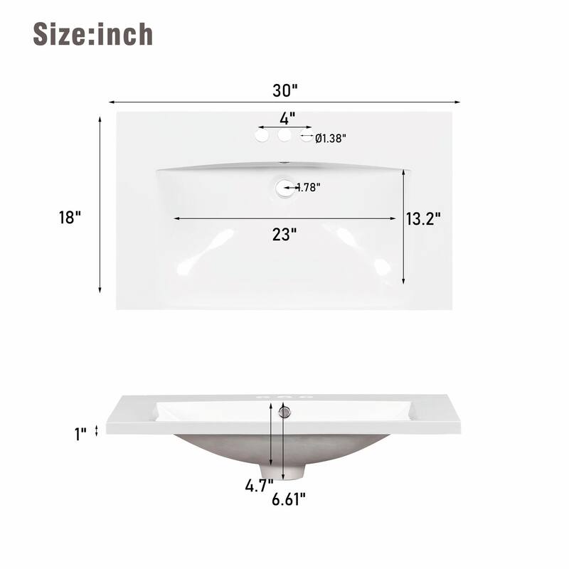 30" Bathroom Vanity with Single Sink, Combo Cabinet, 2 Doors, 1 Drawer