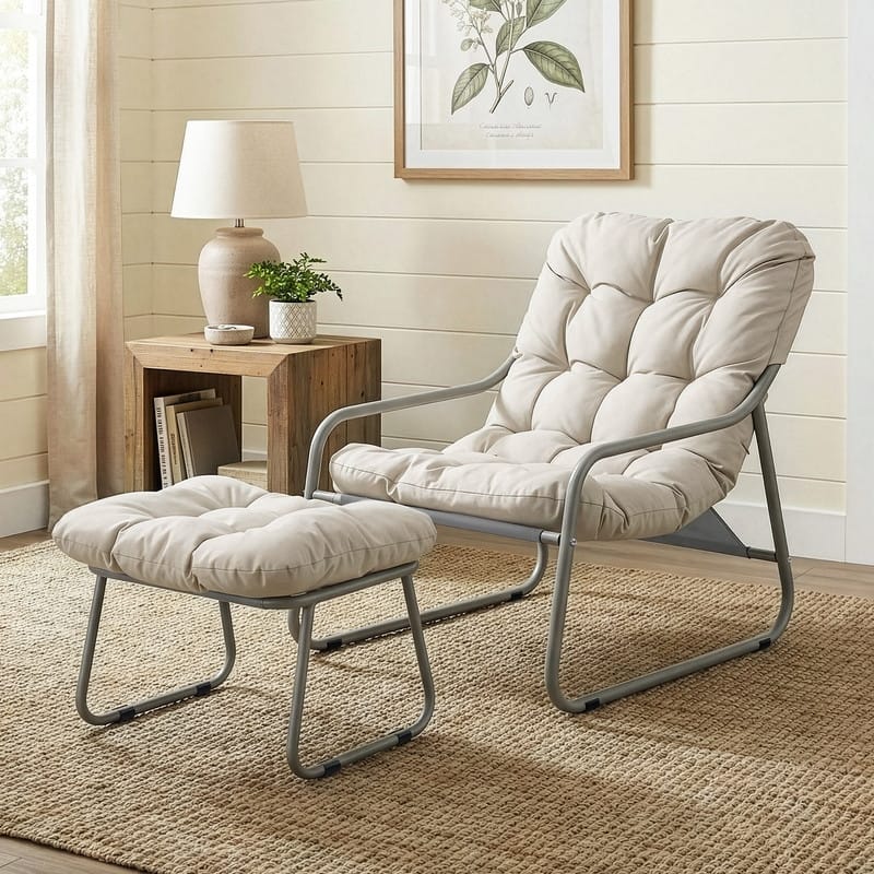 Modern Indoor/Outdoor Lounge Chair and Ottoman with Thick Cushion for Living Room