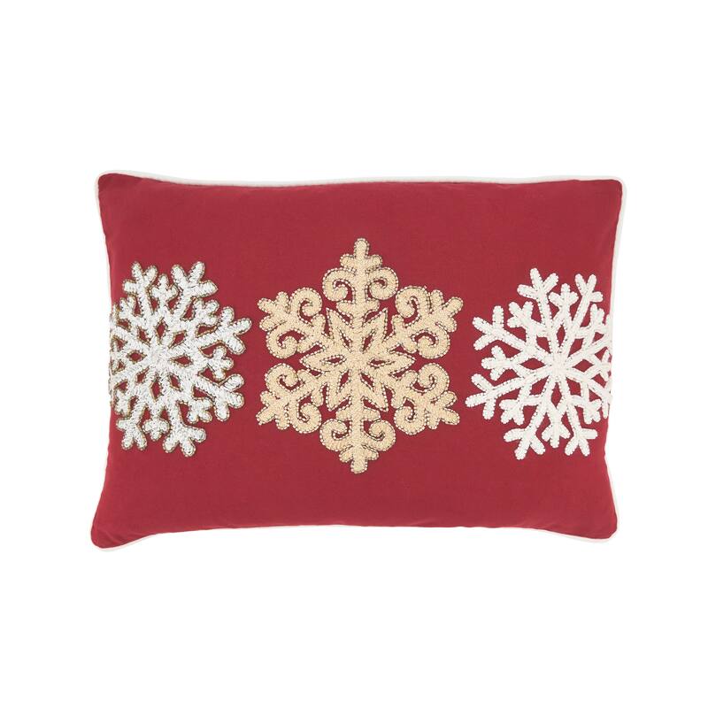 Trio Snowflake Embroidered Throw Pillow - Red - 14"x20" - Feather Down