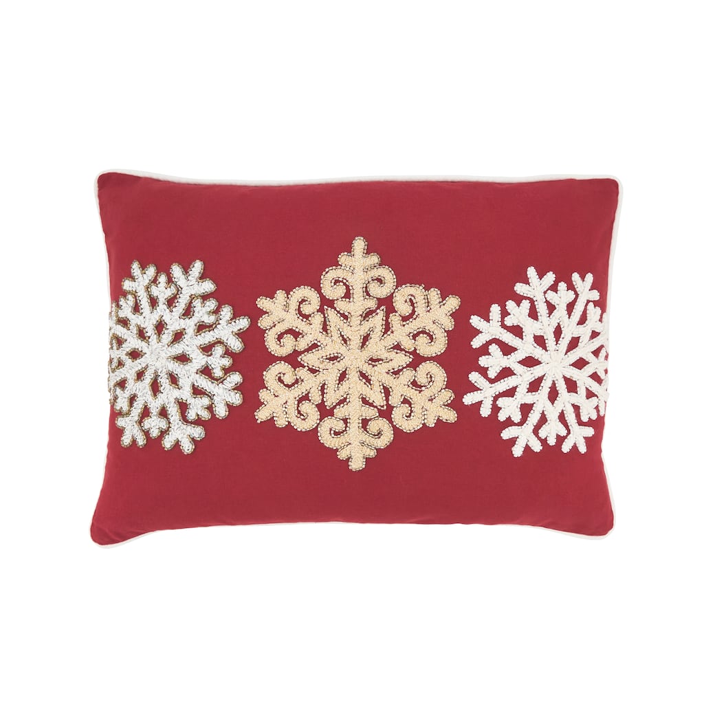 Trio Snowflake Embroidered Throw Pillow