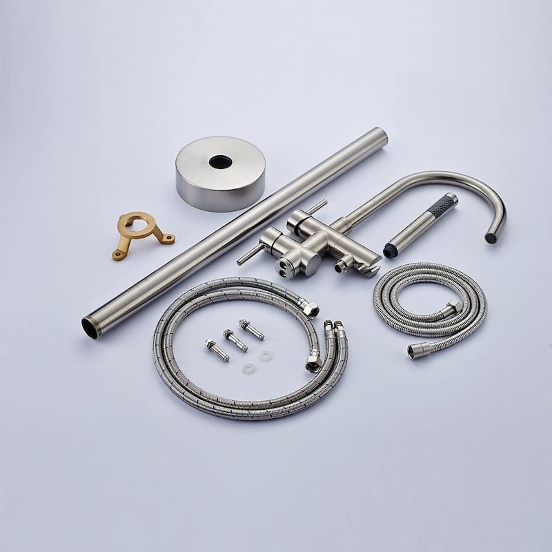 Single Handle Freestanding Tub Filler Floor Mount Bathtub Faucet with Handheld Shower (Brushed Nickel)