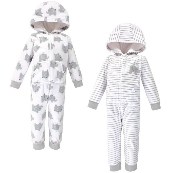 slide 1 of 1, Hudson Baby Toddler Fleece Jumpsuits, Coveralls, and Playsuits 2pk, Elephants 2T - Grey
