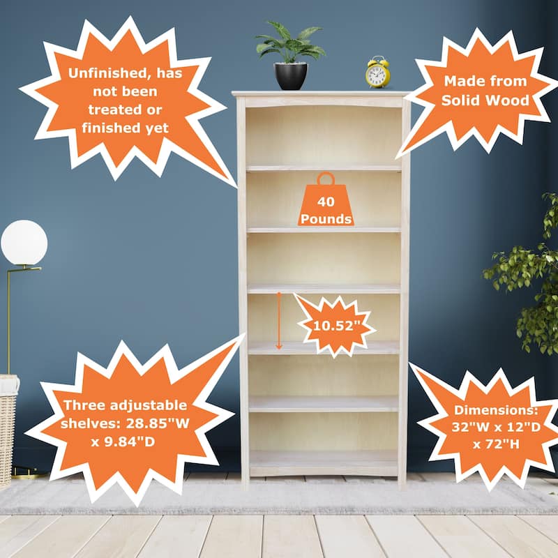 International Concepts Solid Wood Shaker Bookcase