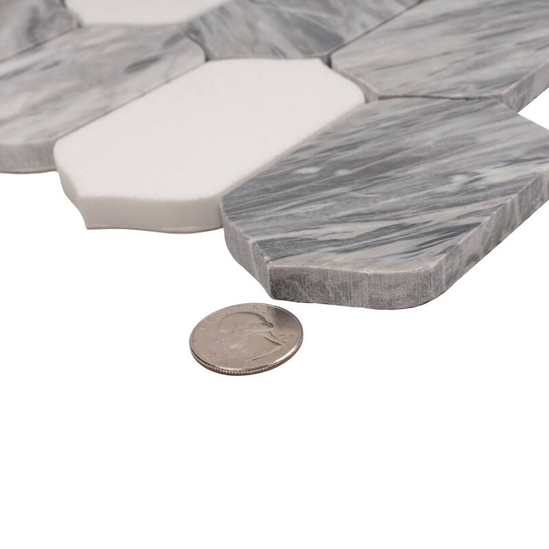 Toscana 13x12 in. Polished Calacatta Bluette, Thassos White Picket Lantern Mosaic Wall and Floor Tile (5.59 sq ft/case, 5-Pack)