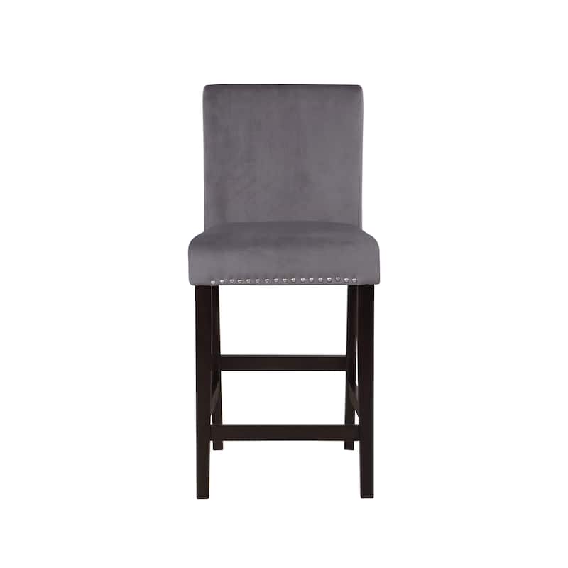 Zahara Glam Grey Velvet Padded Nailhead Counter Height Chairs by Furniture of America (Set of 2)