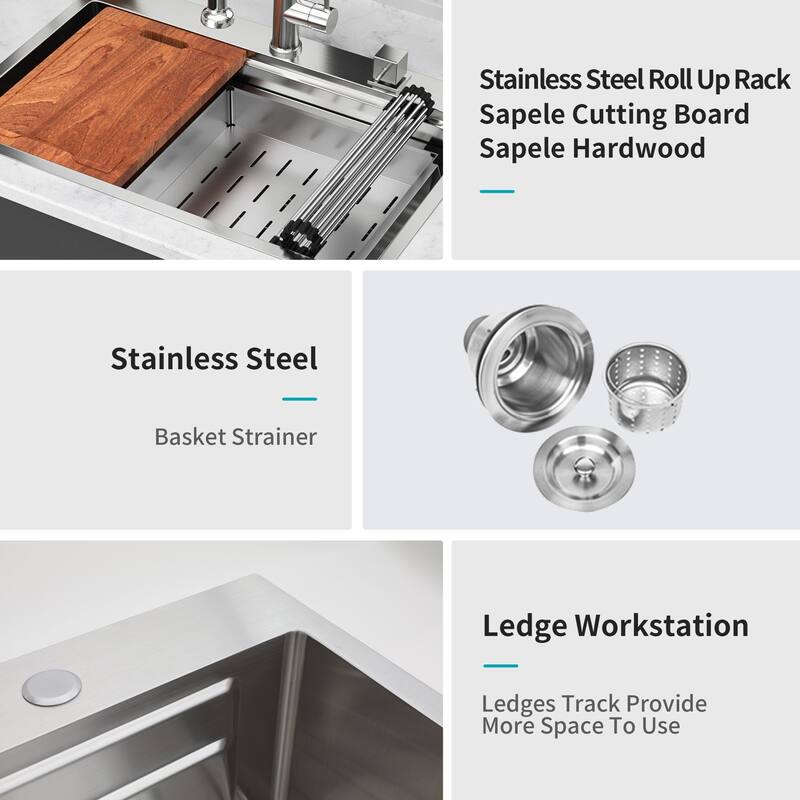33 in. Drop-in Single Bowl 16 Gauge Brushed Nickel Stainless Steel Kitchen Sink Basin - 33" x 22" x 10"