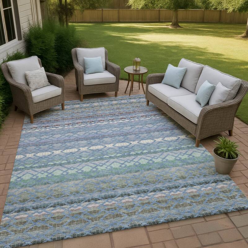 Machine Washable Indoor/ Outdoor Cabo Stripe Chantille Rug - Denim - 9' x 12'