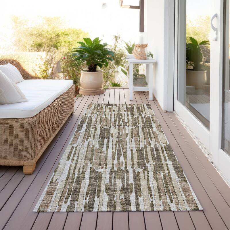 Machine Washable Indoor/ Outdoor Chantille Abstract Watercolor Rug - Mocha - 2'3" x 7'6"