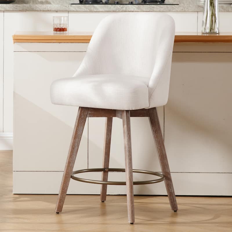 26" Counter Height Swivel Bar Stool, Upholstered Counter Stools - 39.37" (H) x 22.44" (D) x 21.65" (W) - Single - Linen Off-White