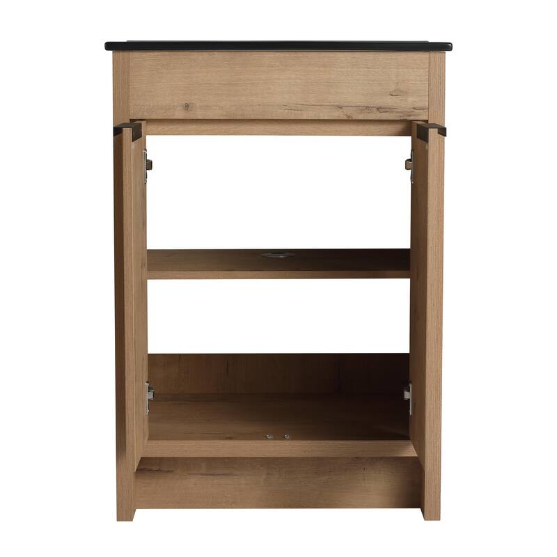 Freestanding Vanity with Black Ceramic Sink, Adjustable Shelf, Soft Closing Hinges, and Metal Handle - 24in L Plywood