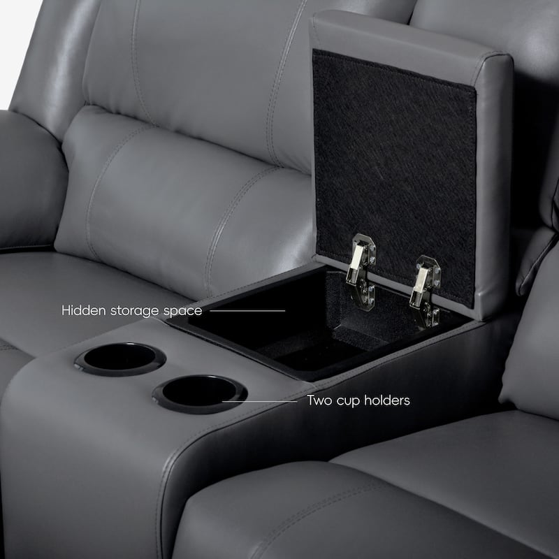 6PCS, 2 Manual Recliners, Faux Leather Reclining Sectional with Center Console