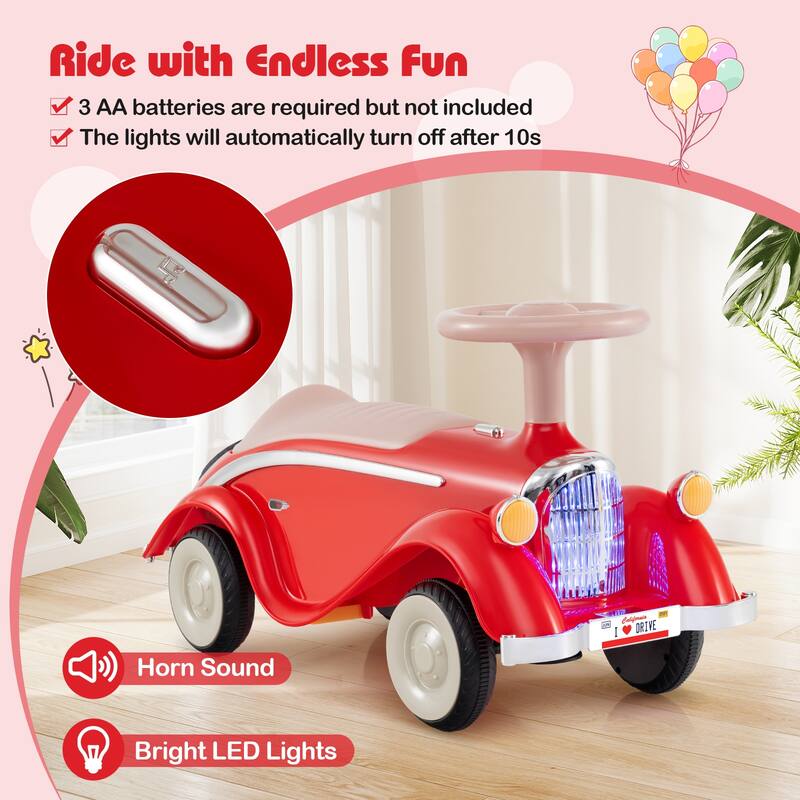 Gymax Kids Ride on Push Car w/ Steering Wheel Horn & Light Under Seat