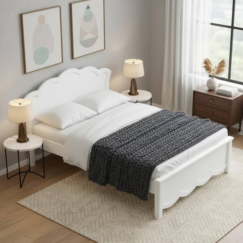 Elegant White Wood Platform Bed with Headboard by Harper&Bright Designs