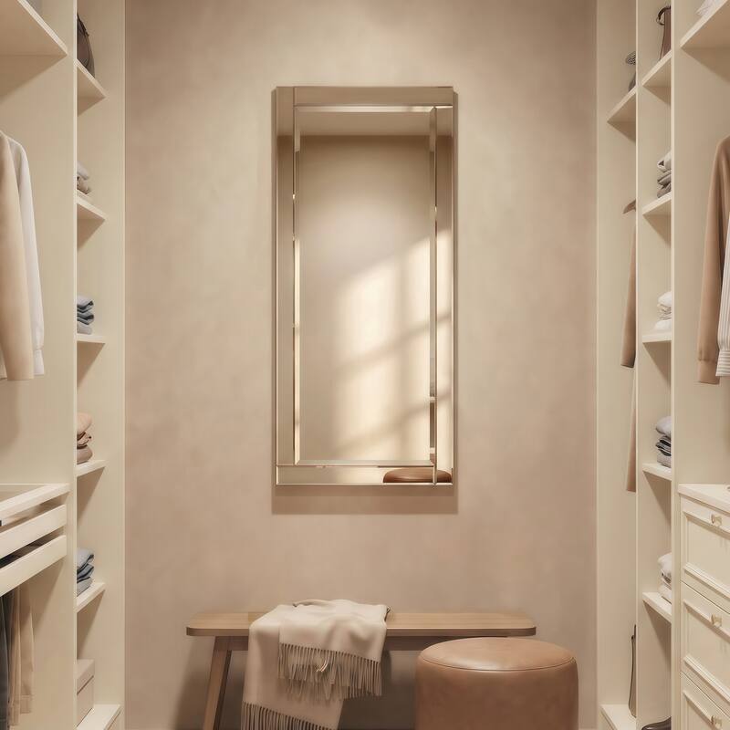 Beveled Rectangle 1"-Beveled Center Wall Mirror with Solid Wood Frame - Clear