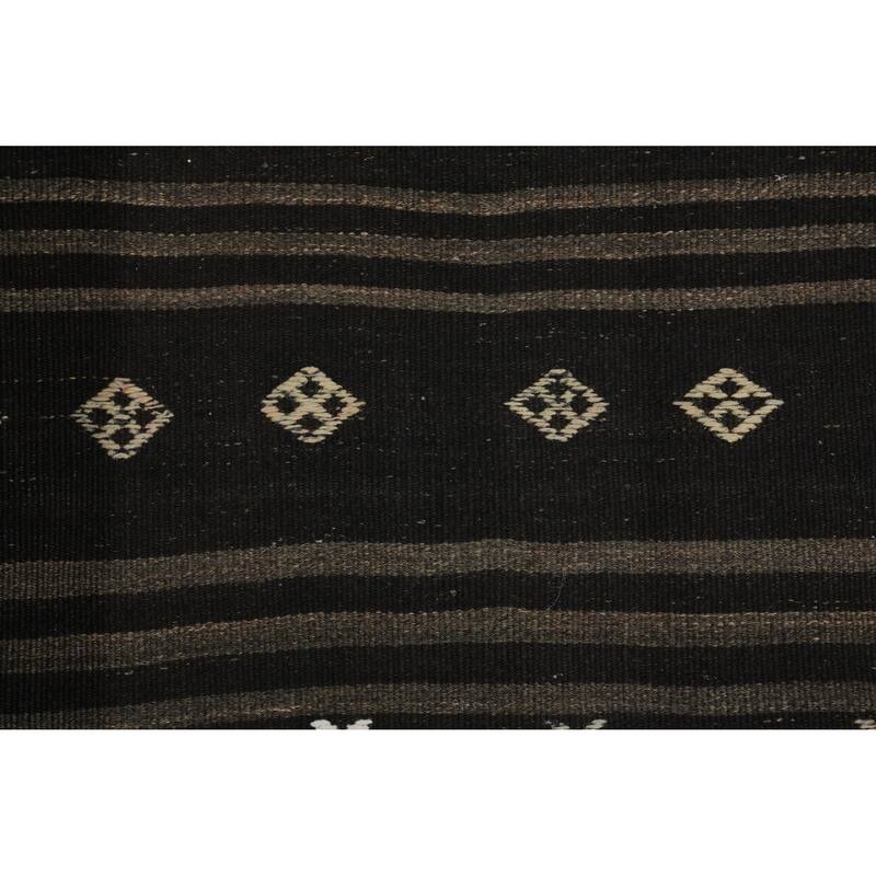 Hand Woven Oriental 100% Wool Carpet Southwestern Tribal Black Kilim Runner Rug - 11' 9'' X 3' 2''