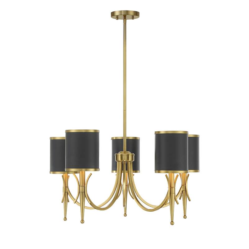 Matte Blackith Warm Brass Five Light Chandelier from the Quincy Collection