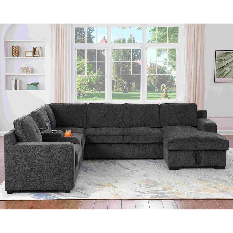 Oversized U Shaped Sleeper Sectional Sofa Pull Out Couch Bed