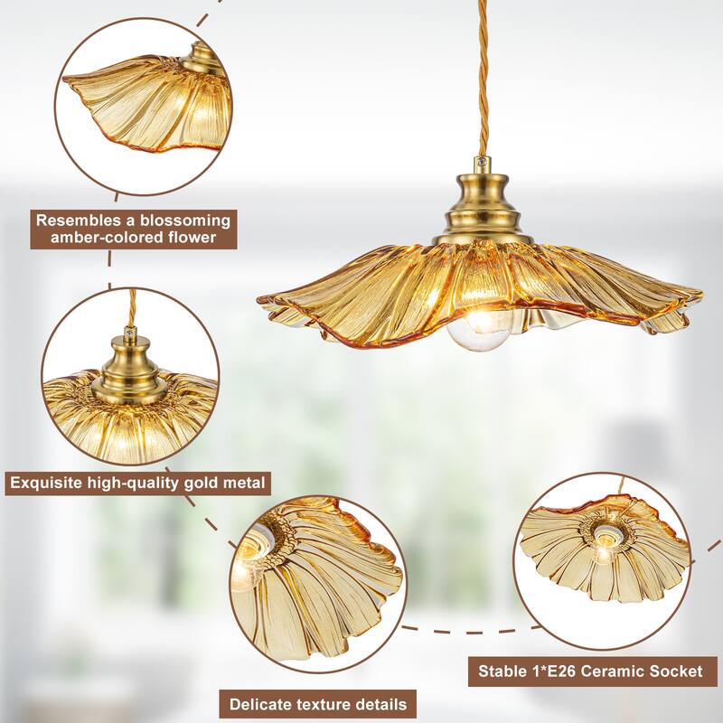 11" Flower-Shaped Red & White Gradient Glass Pendant Light Modern - Dia.11.02-in