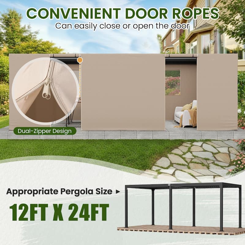 EROMMY Waterproof Pergola Winter Cover with Sidewalls, Mesh Windows and Roll-Up Door, All-Season Weather Enclosure