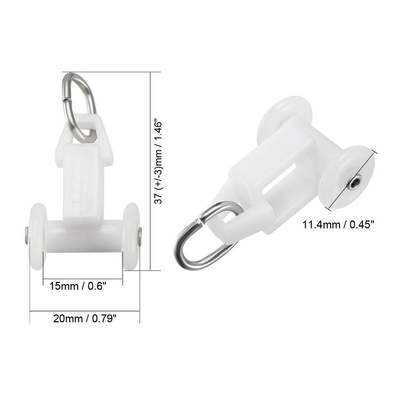 Curtain Track Rollers Plastic Twin Wheeled Carriers 11.4mm Dia 30 Pcs - White