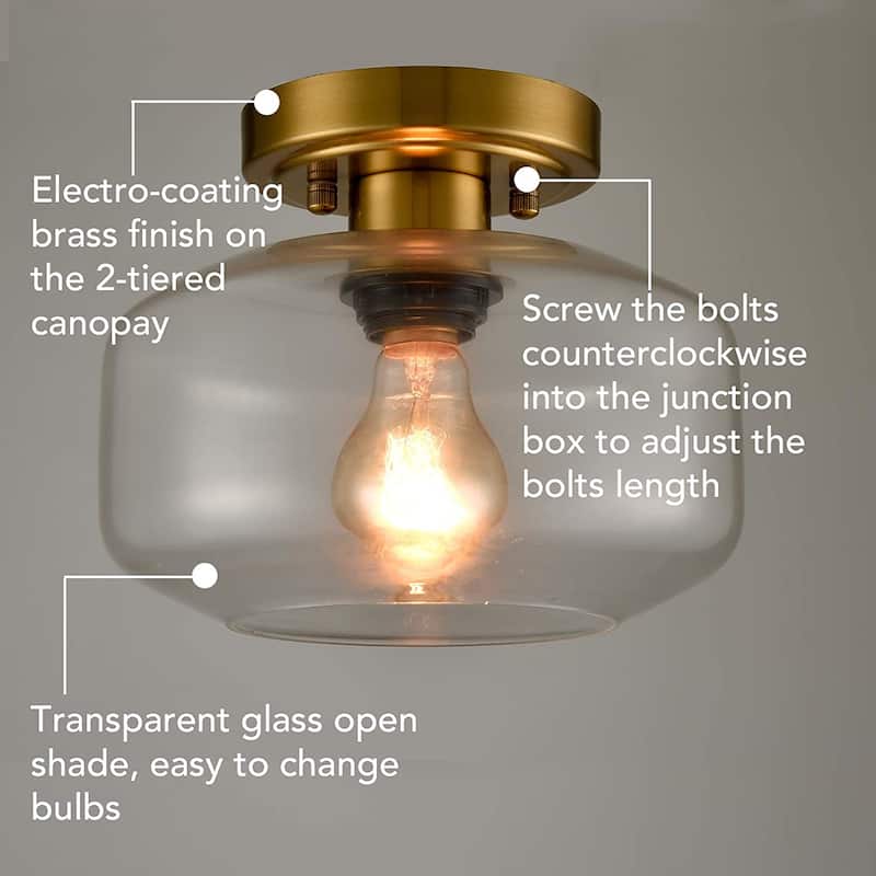 Gaeta Modern Semi Flush Ceiling Lights Open Glass Drum Shade 1-Light