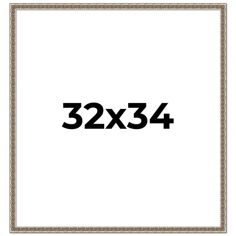 32x34 Frame Silver Versailles Ornate Solid Wood Picture Frame | 1 Inch