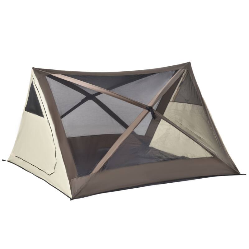 2-3 People Pop Up Camping Tent Waterproof Automatic Instant Tent Portable Cabana Beach Tent with Rainfly, Carry Bag - Brown