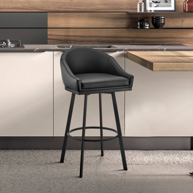 Eleanor Black or Brushed Stainless Steel Swivel Counter or Bar Stool - Black & Black - Bar Height