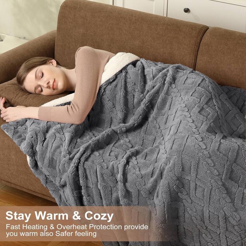 Heated Blanket Electric Throw Blanket, Tufted Sherpa Heating Lap Blanket