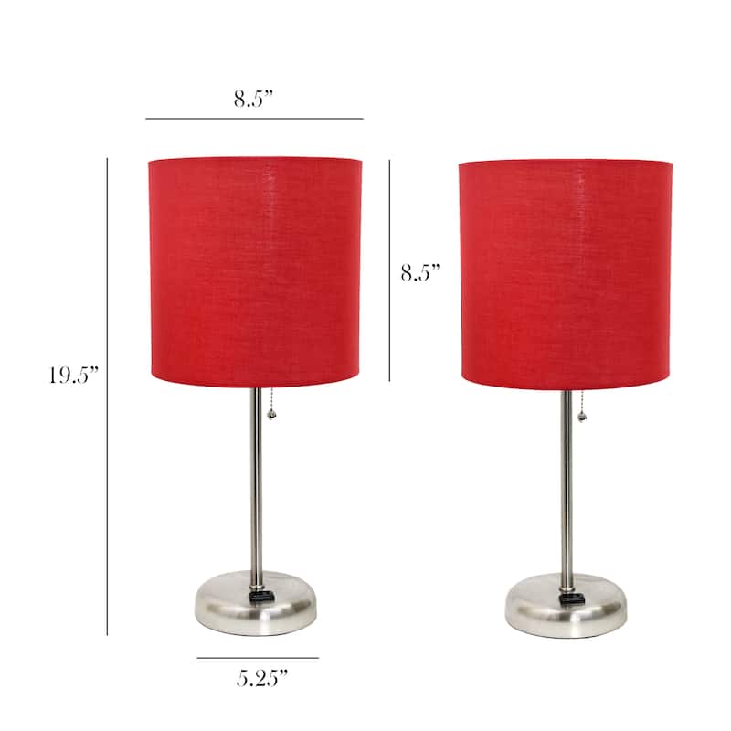 Simple Designs 19.5" 2 Pack Table Desk Lamp Set with Charging Outlet - 19.50