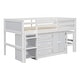 preview thumbnail 10 of 9, White Twin Size Wood Low Loft Bed With Pull-Out Desk, Drawers, Cabinet, and Shelves