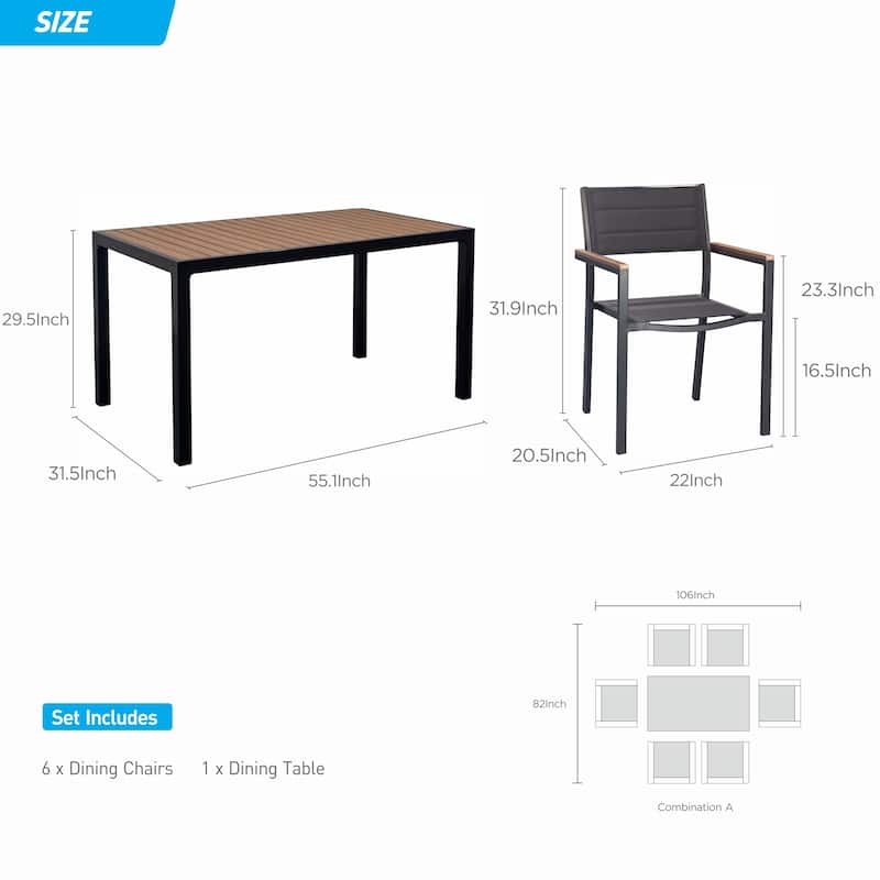 HIGOLD 6478 Auto Outdoor Dining Table, Aluminum Frame, Brown Plastic wood, Black