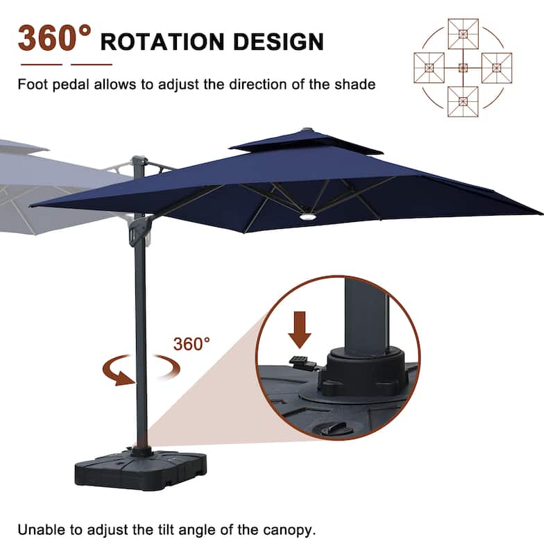 10FT Patio Cantilever Umbrella with Bluetooth Speaker & Lighting (Includes Base)