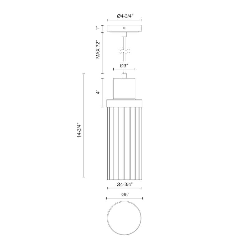 Alora Lighting PD435605CR Kent 5" Wide Mini Pendant with Clear Ribbed
