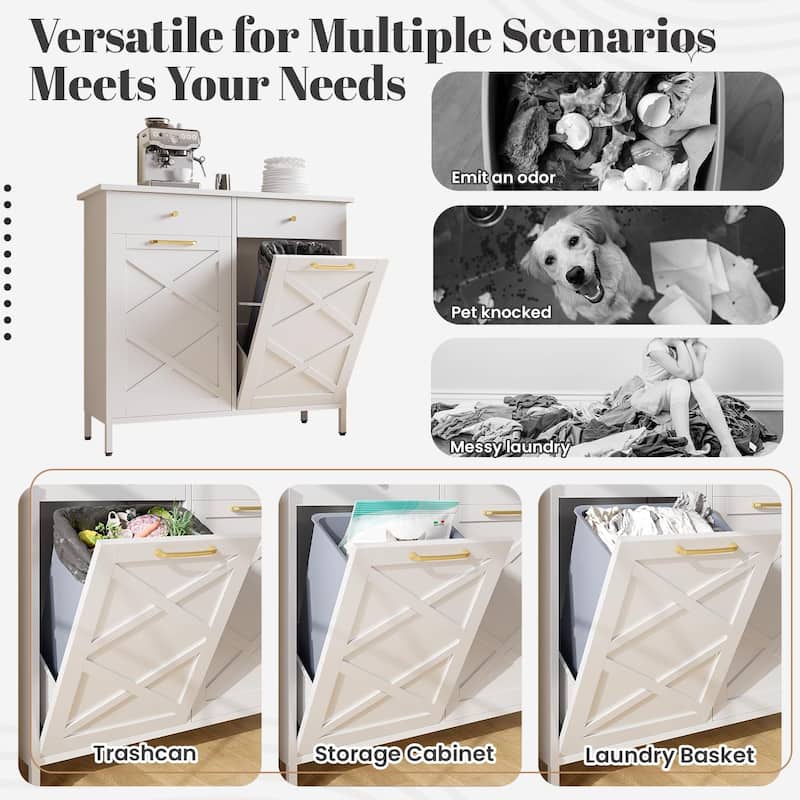 AECOJOY Double Tilt Out Trash Can Cabinet, 20 Gallon Metal Dog Proof Trash Can with 2 Drawers