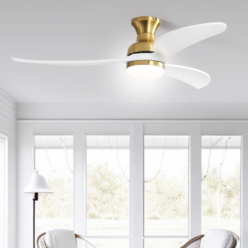 52 inch Smart Ceiling Fan Light with Remote Control with 3 Wood Blades,Flush Mount,Dimmable LED - 52 inch