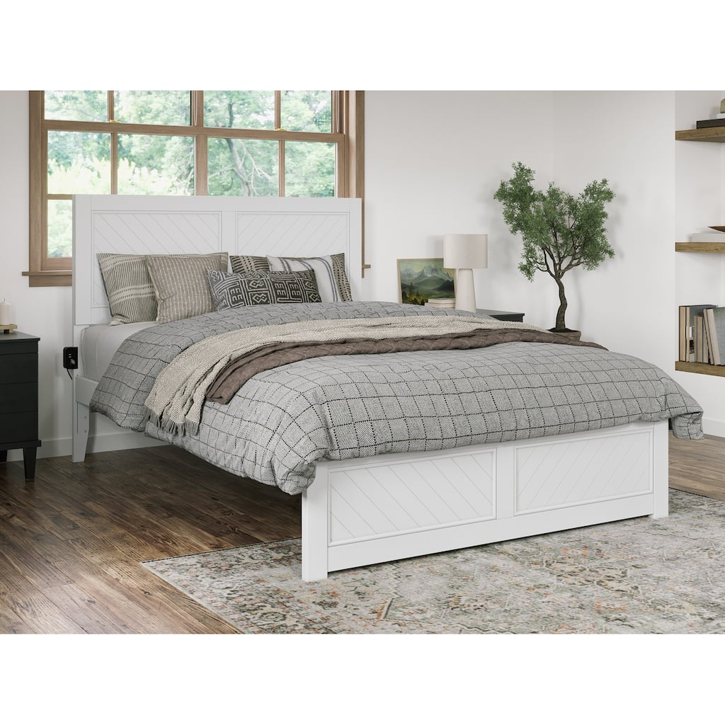 Platform Bed with Footboard - Allure Design, USB Charger, Modern Bedroom Furniture